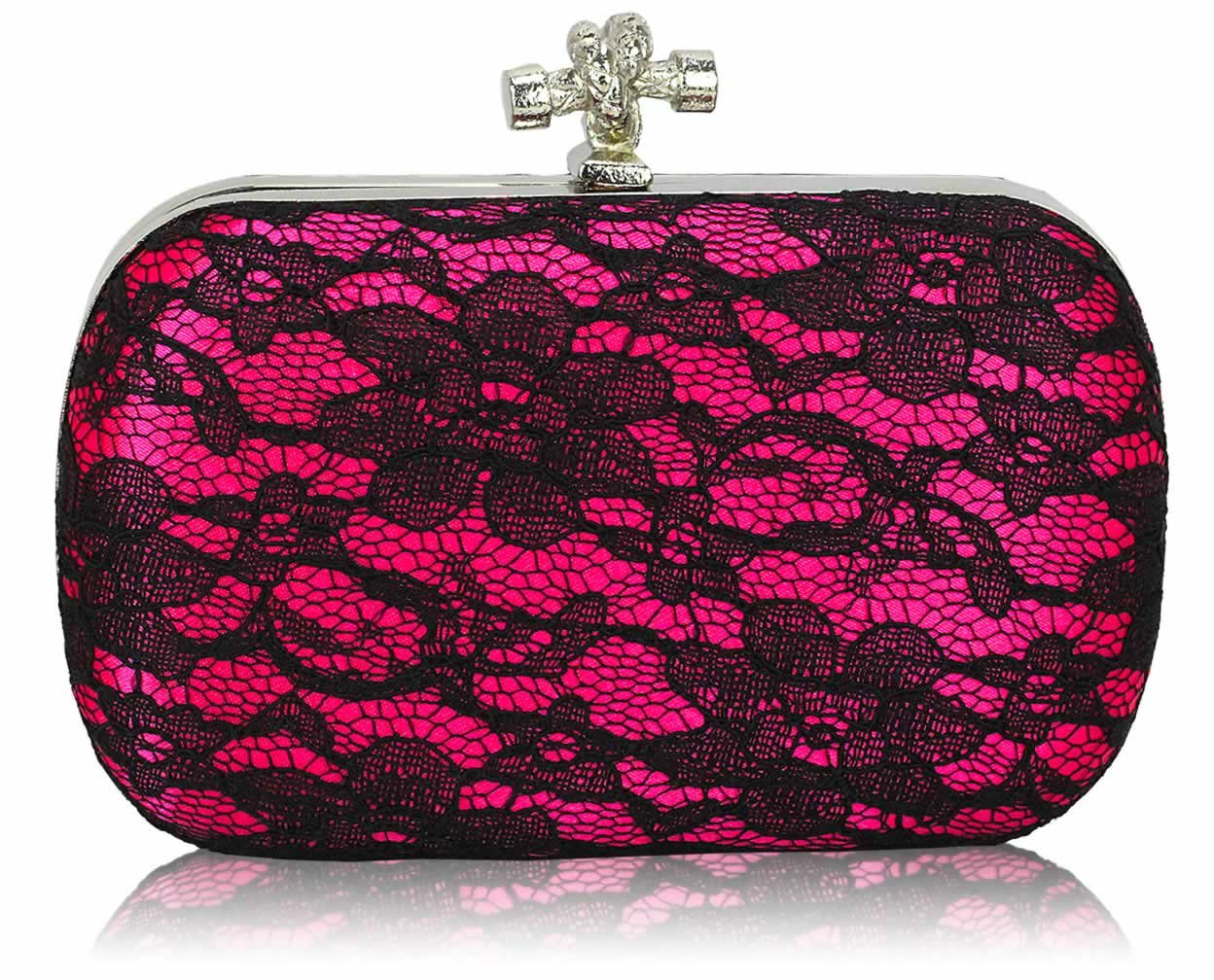 Wholesale Classy Fuchsia Ladies Lace Evening Clutch Bag