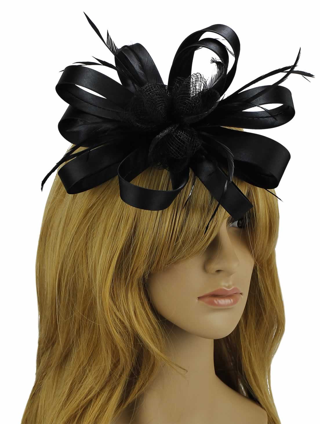 Wholesale Black Loop & Feather Fascinator on Comb