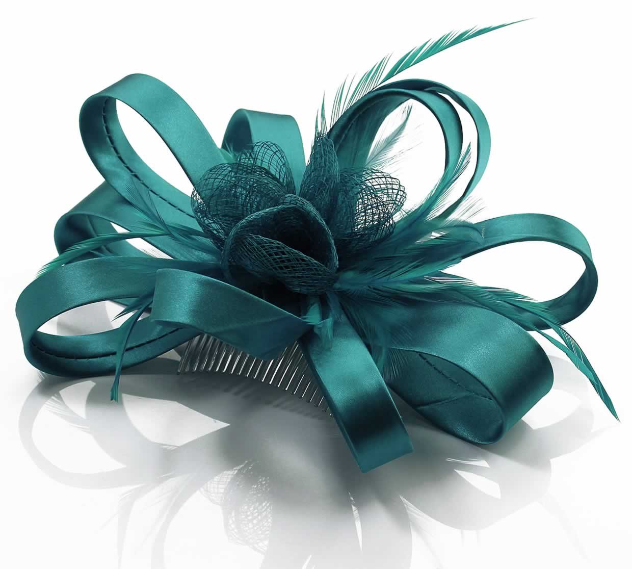 Wholesale Teal Loop Feather Fascinator On Comb