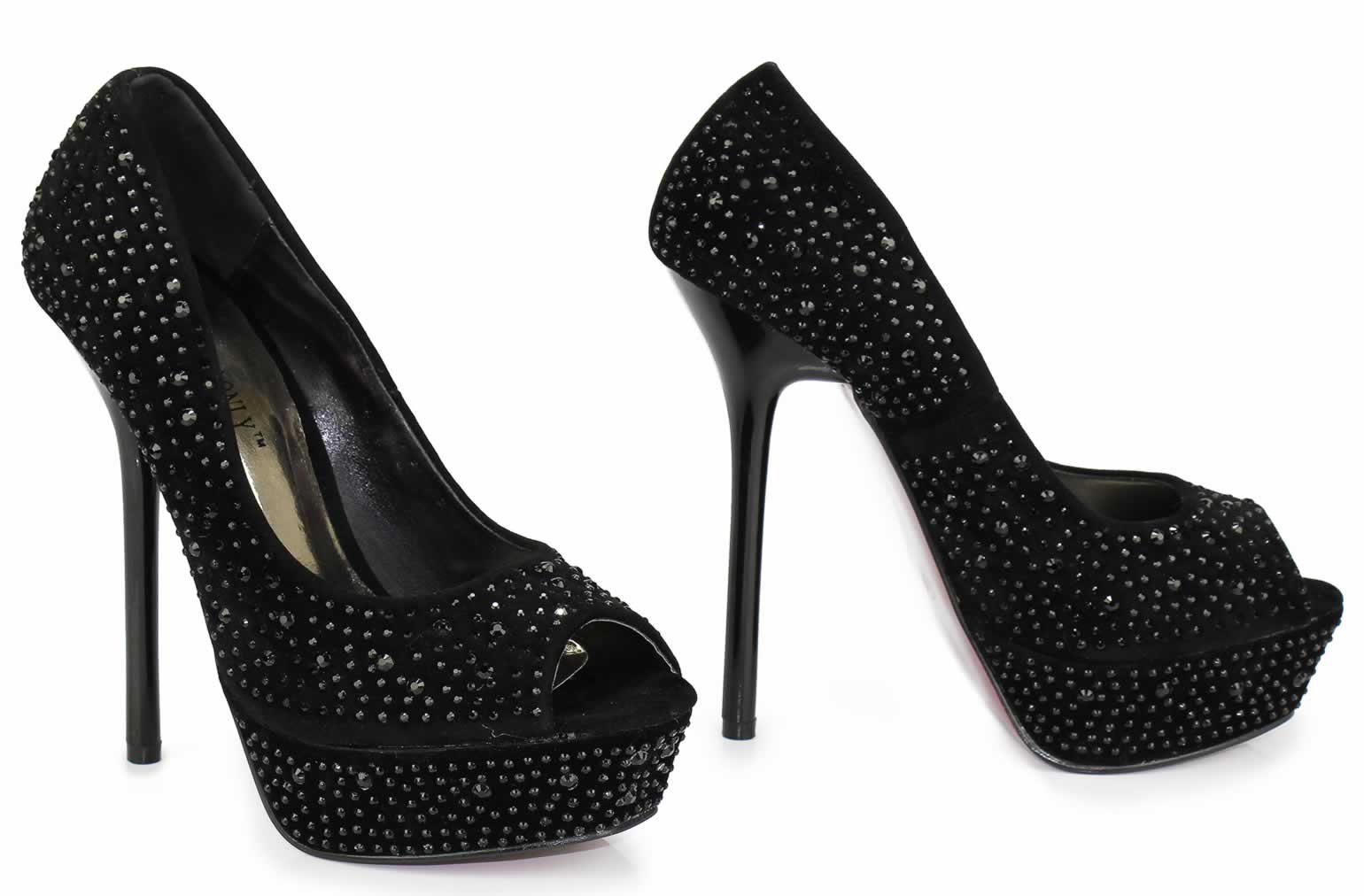 Wholesale Shoes :: LSS00105 - Black Diamante Embellished Court Shoes ...
