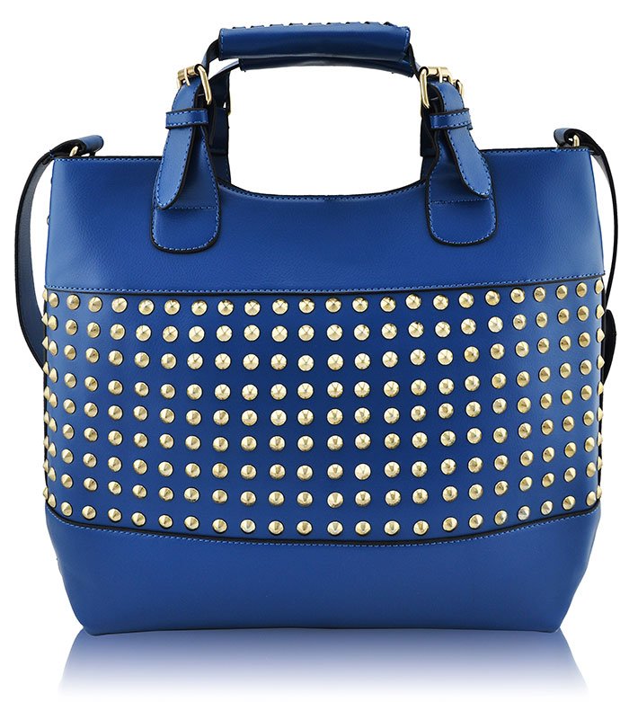 Wholesale Blue dies Fashion Studded Tote Handbag