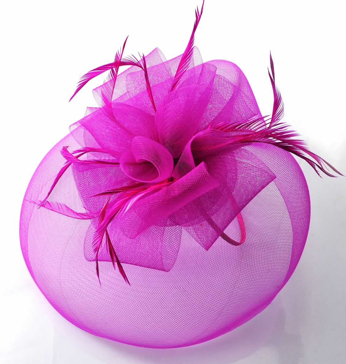 Wholesale Fuchsia Mesh Hat Feather Fascinator