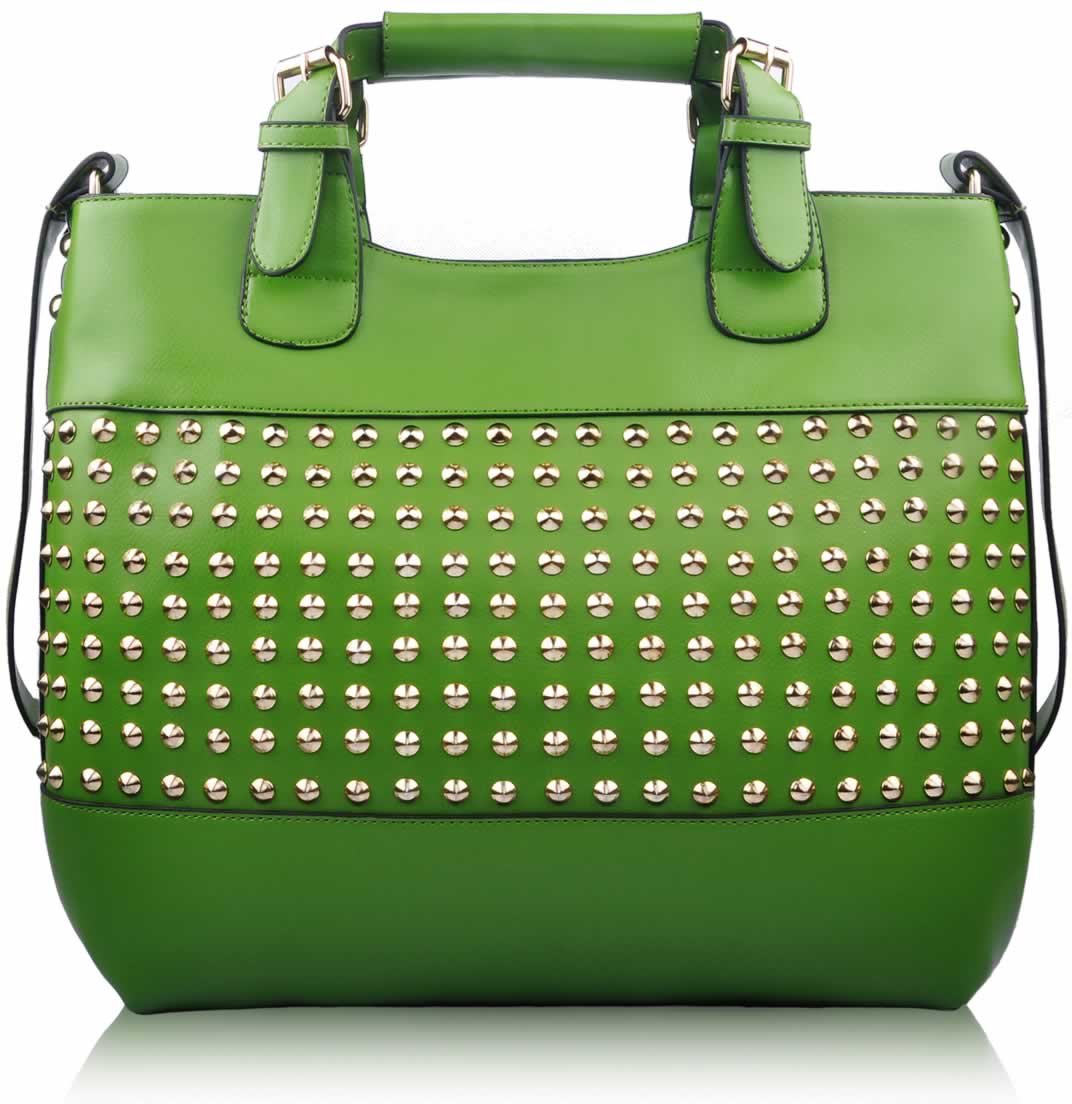 Wholesale Green ladies Fashion Studded Tote Handbag