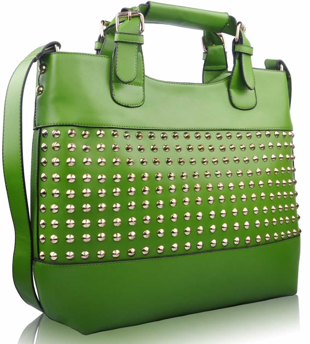 Wholesale Green ladies Fashion Studded Tote Handbag