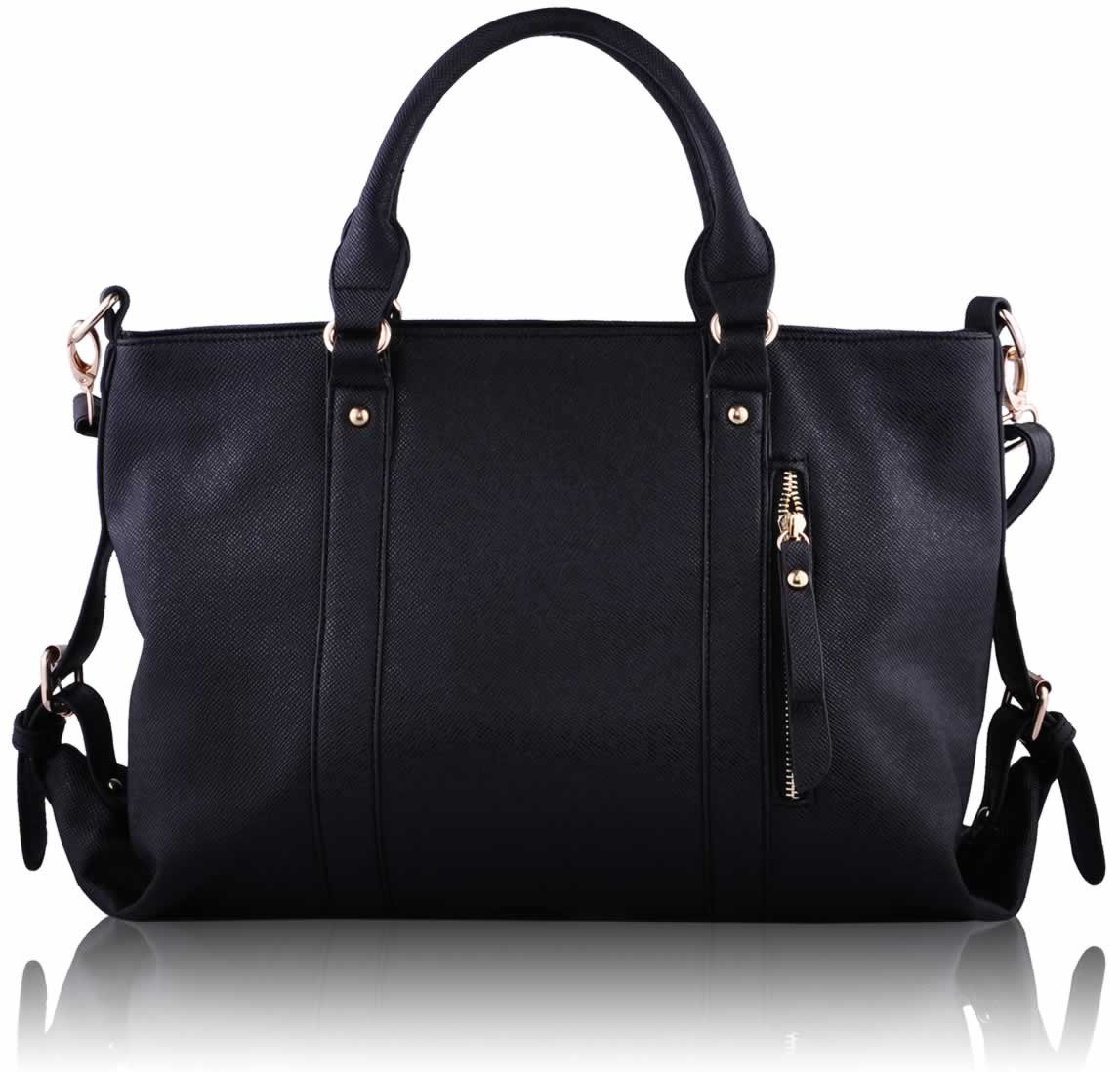 Wholesale Black Front Zipper Design Decoration Tote Handbag