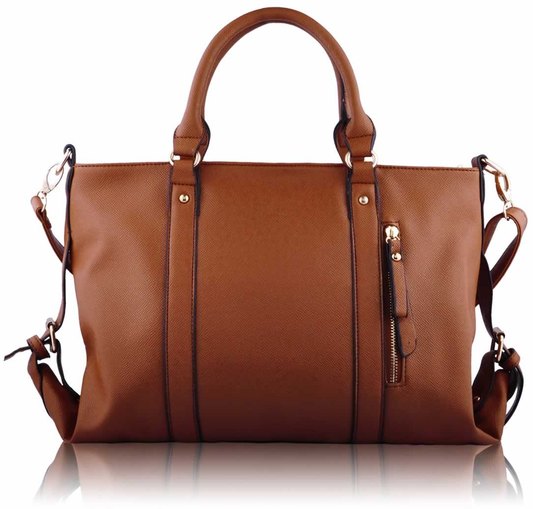 Wholesale Brown Front Zipper Design Decoration Tote Handbag