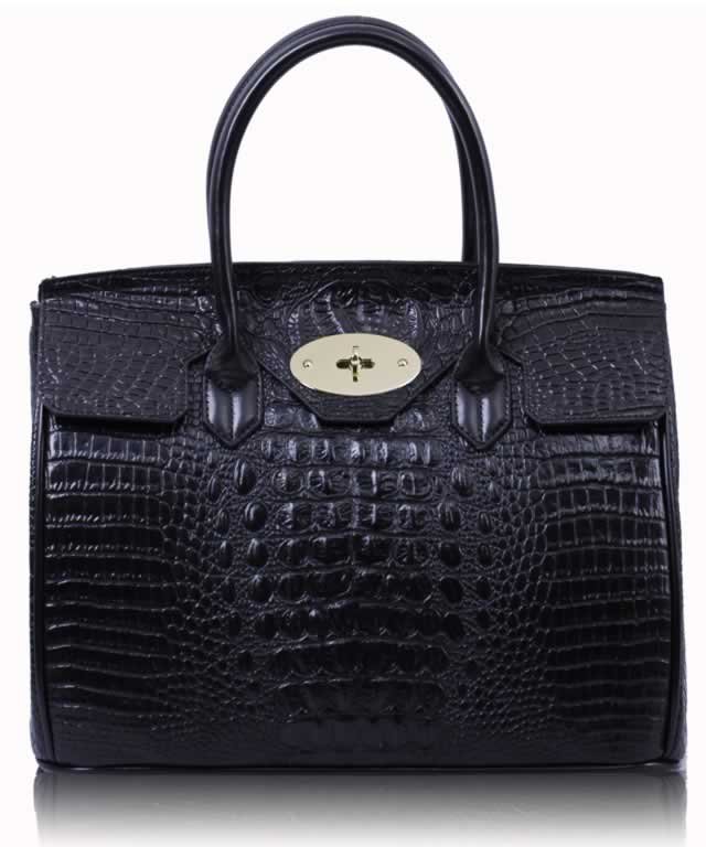 Download Black Twist-Lock Closure Tote Bag In Mock- Croc