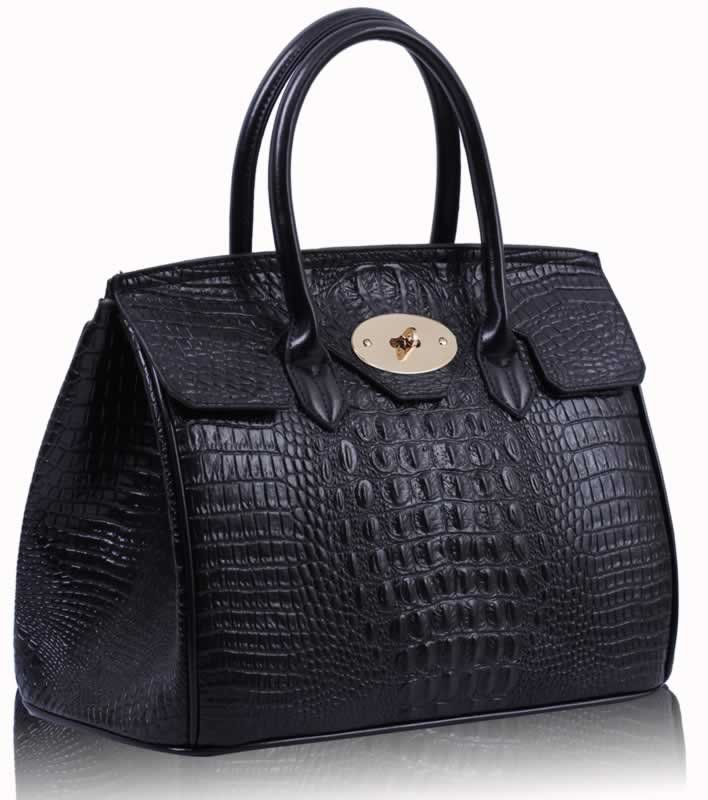 Download Black Twist-Lock Closure Tote Bag In Mock- Croc