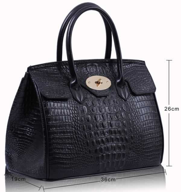 Download Black Twist-Lock Closure Tote Bag In Mock- Croc