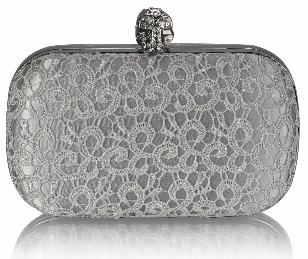 Silver Satin Evening Clutch Bag