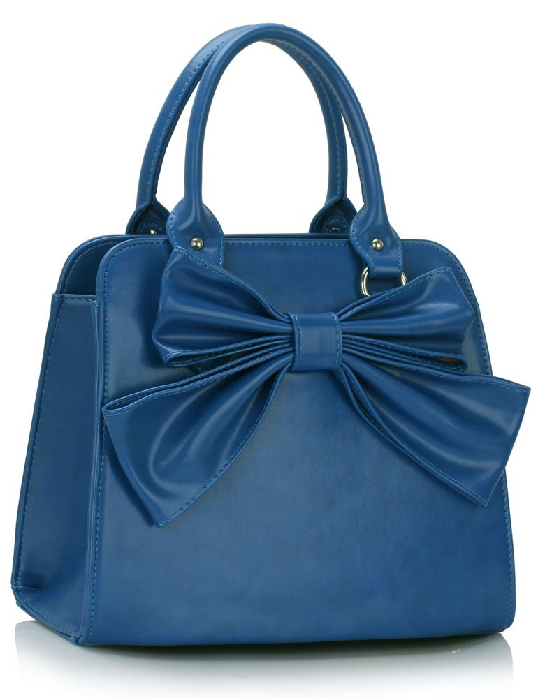 Wholesale Blue Patent Bow Tote Bag