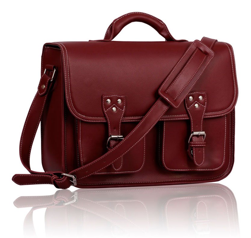 Burgundy Double Pocket Old School Satchel