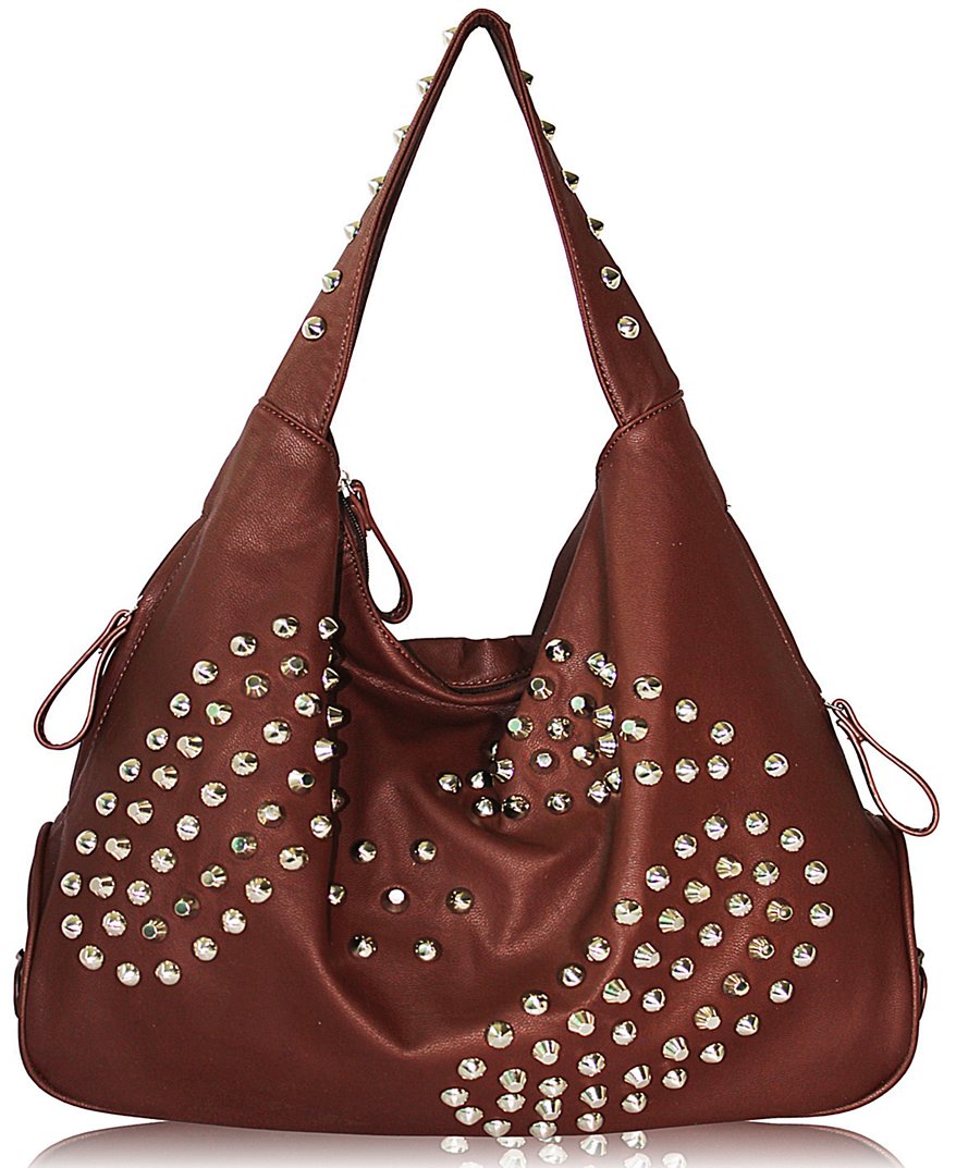 Wholesale Brown Studded Hobo Handbag