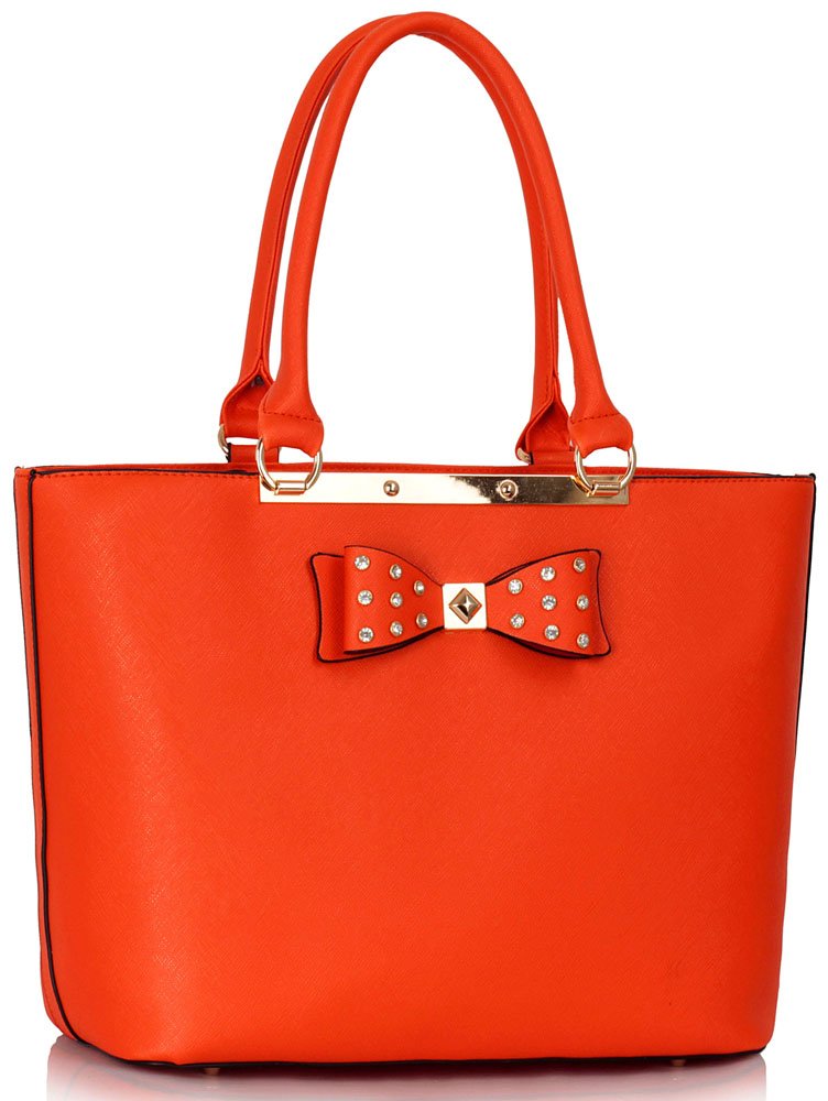 LS00326 - Orange Bow Tote Handbag
