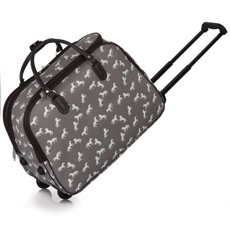 Grey Owl Print Travel Holdall Trolley Luggage With Wheels - CABIN APPROVED