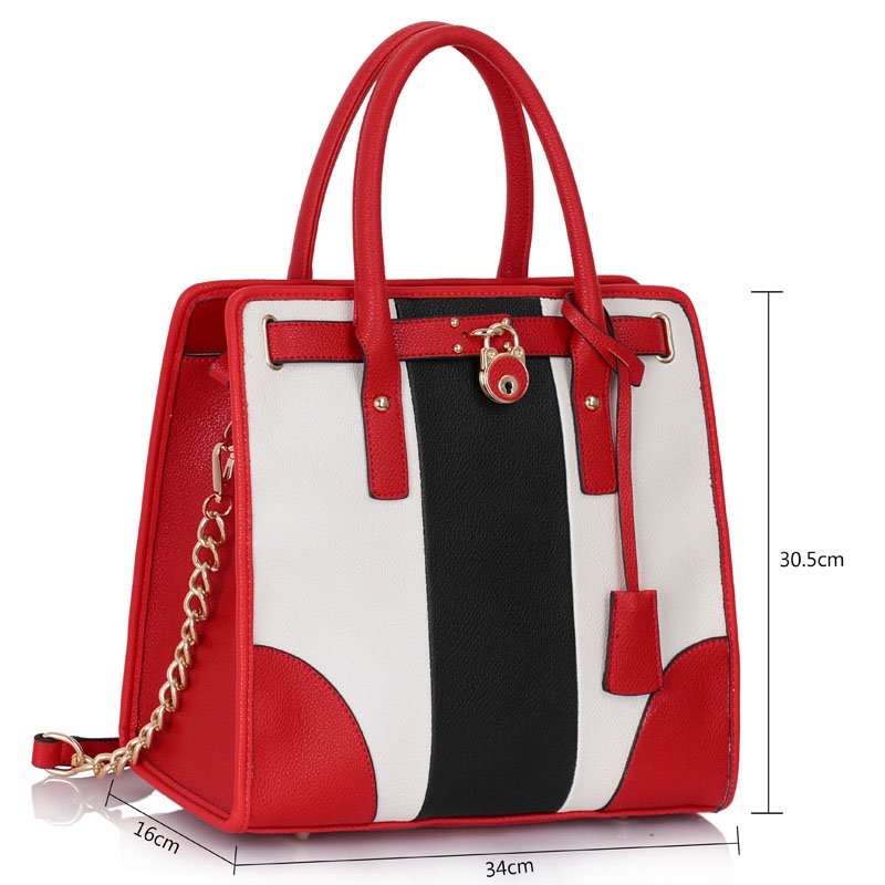 red black handbag