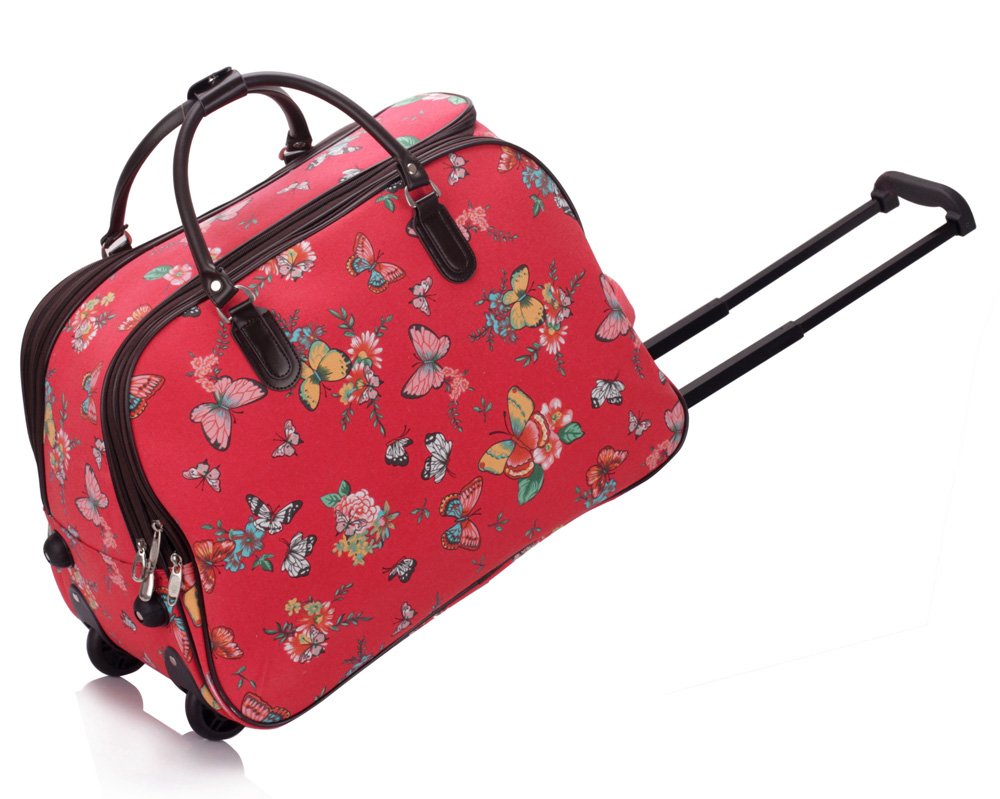 Red Owl Print Travel Holdall Trolley Luggage With Wheels - CABIN APPROVED