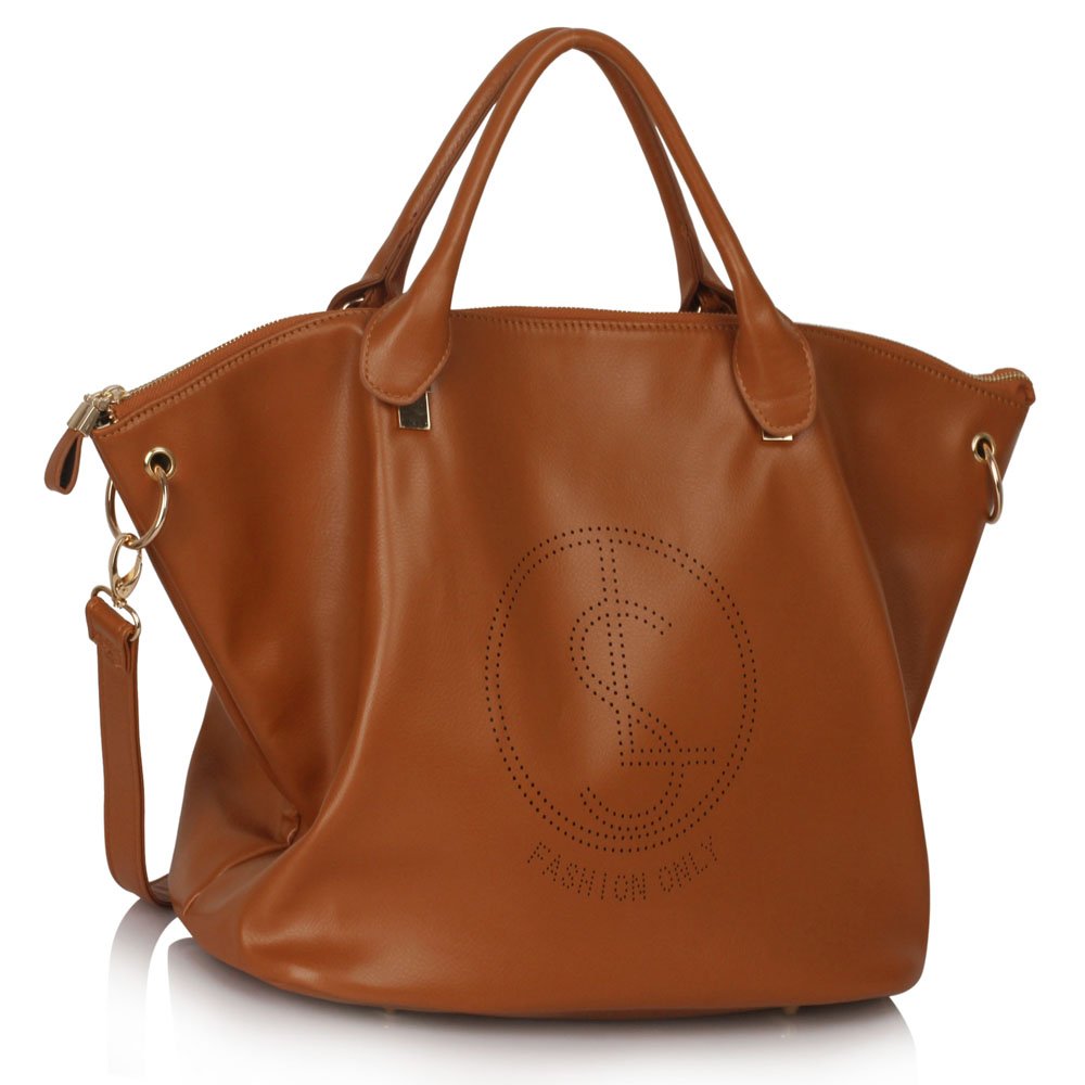 LS00391 - Brown Large Tote Handbag With Long Strap