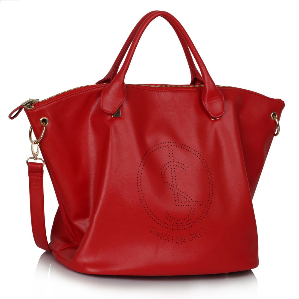 LS00391 Red Large Tote Handbag With Long Strap
