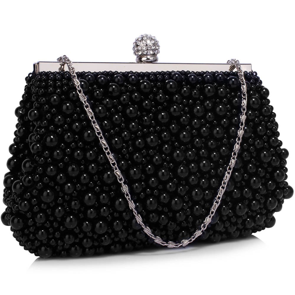 Wholesale LSE00296 - Black Vintage Beads Pearls Crystals Evening Clutch Bag