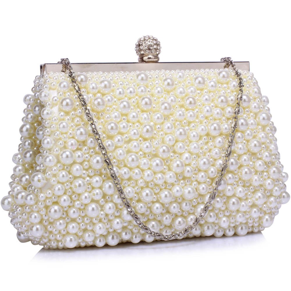 Wholesale LSE00296 - Ivory Vintage Beads Pearls Crystals Evening Clutch Bag