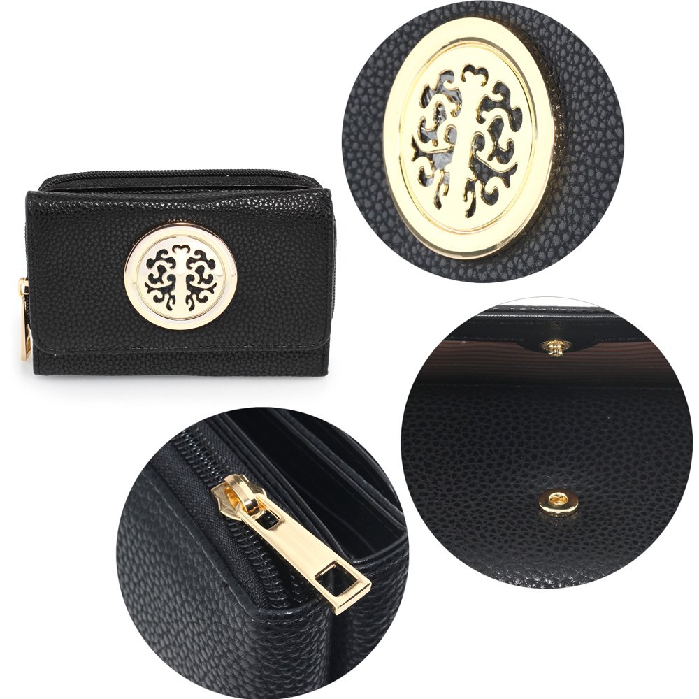 black purse with wallet