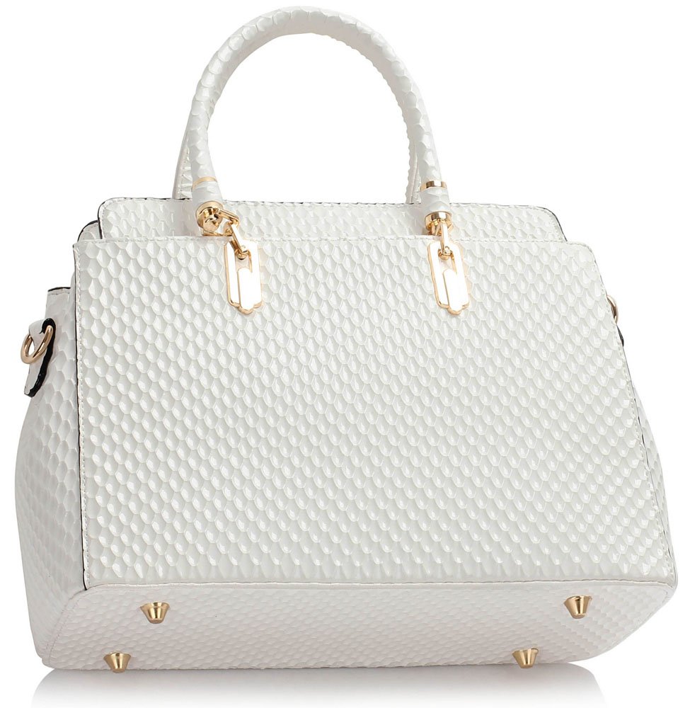 LS00418 - White Women's Tote Bag With Polished Hardware