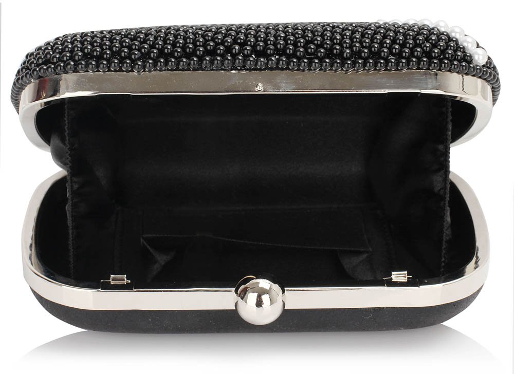 Wholesale Black Beaded Pearl Rhinestone Clutch Bag