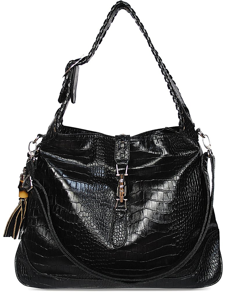 Download Wholesale black Mock Croc Tote Shoulder Handbag With Tassels