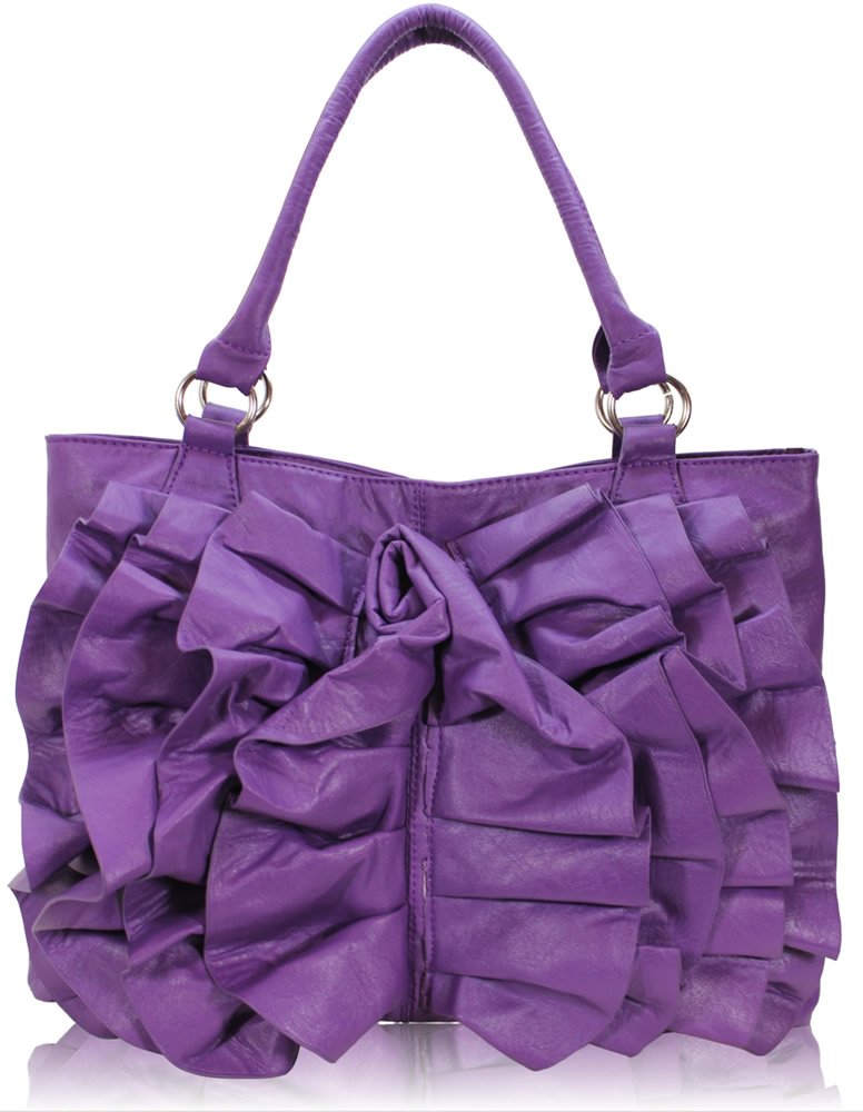 Wholesale Purple Ruffle Tote Shlouder Bag With Buckle Detail