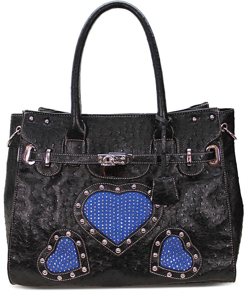 Wholesale Black Diamante Heart Tote Handbag With Padlock