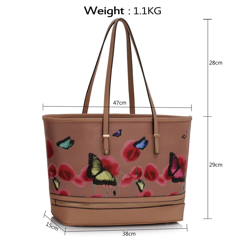 Ls A Nude Zip Detail Butterfly Print Tote Bag