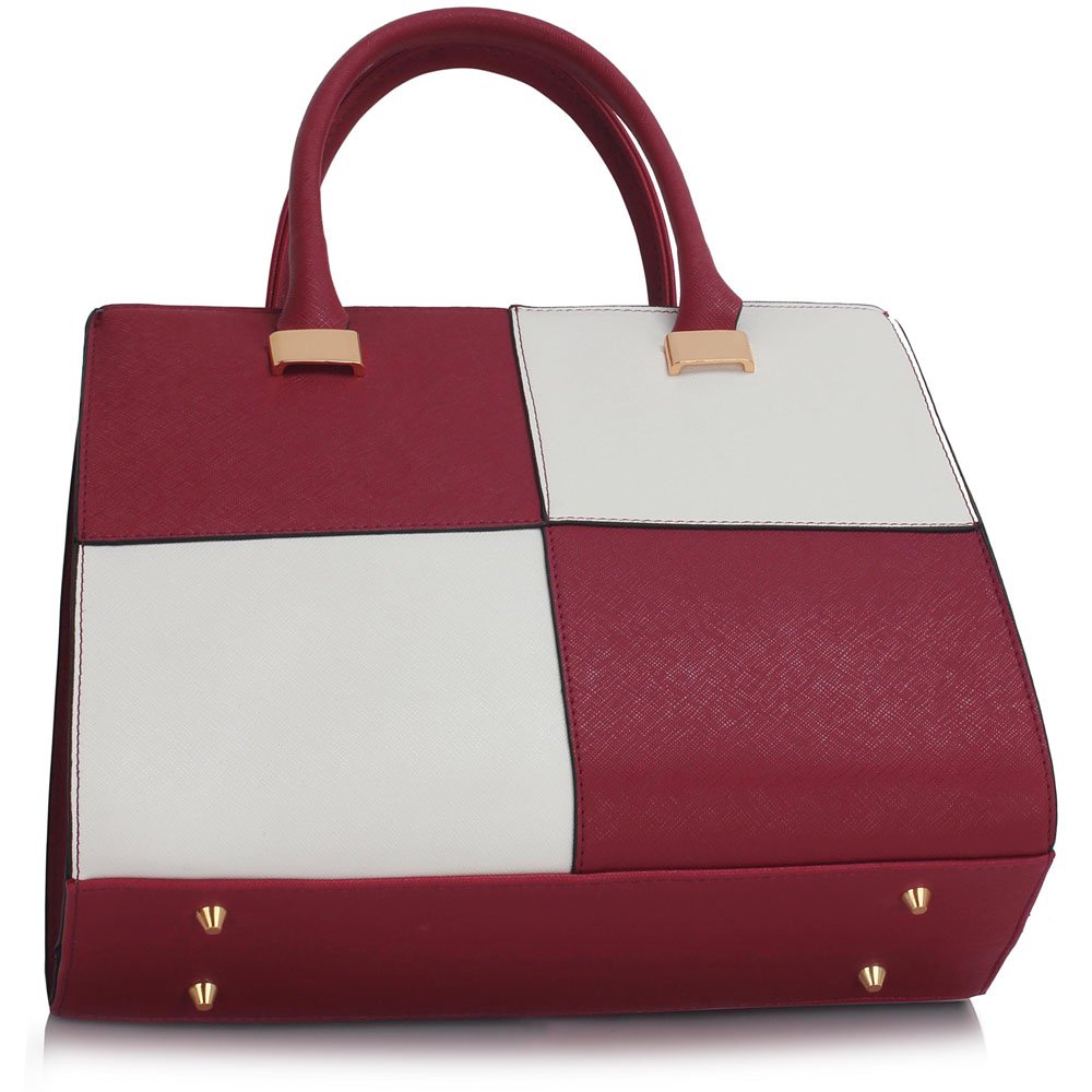 Wholesale Burgundy/ White Fashion Tote Handbag