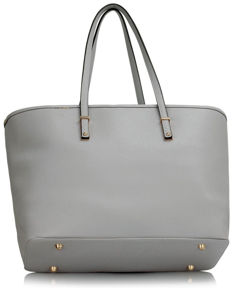 LS00460 Grey Zip Detail Large Tote Bag