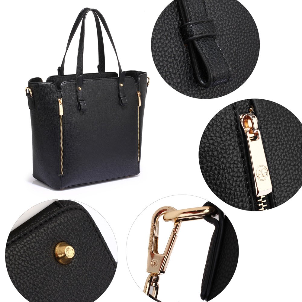 AG00502 Black Zipper Shoulder Bag