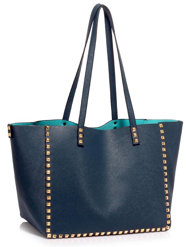 LS00477 Navy Studded Shoulder Handbag