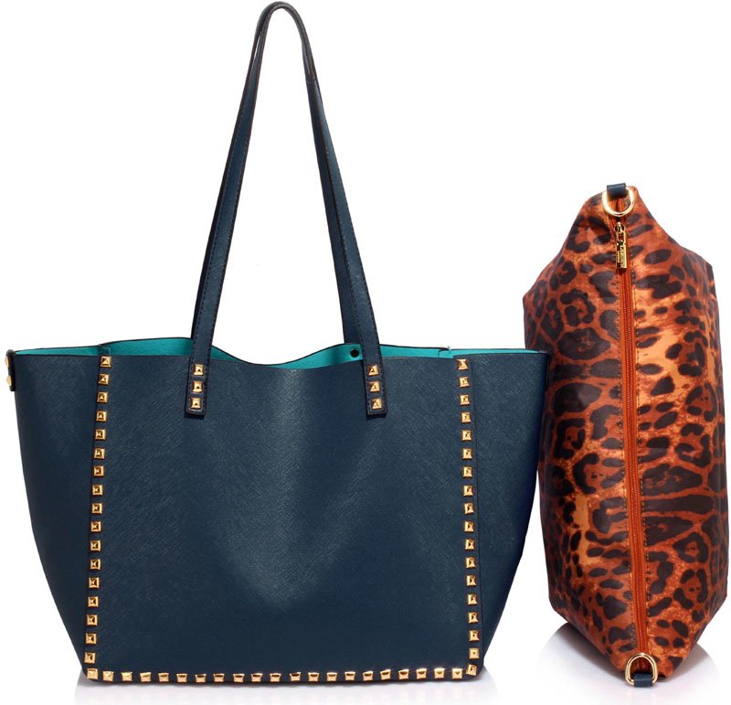 LS00477 Navy Studded Shoulder Handbag