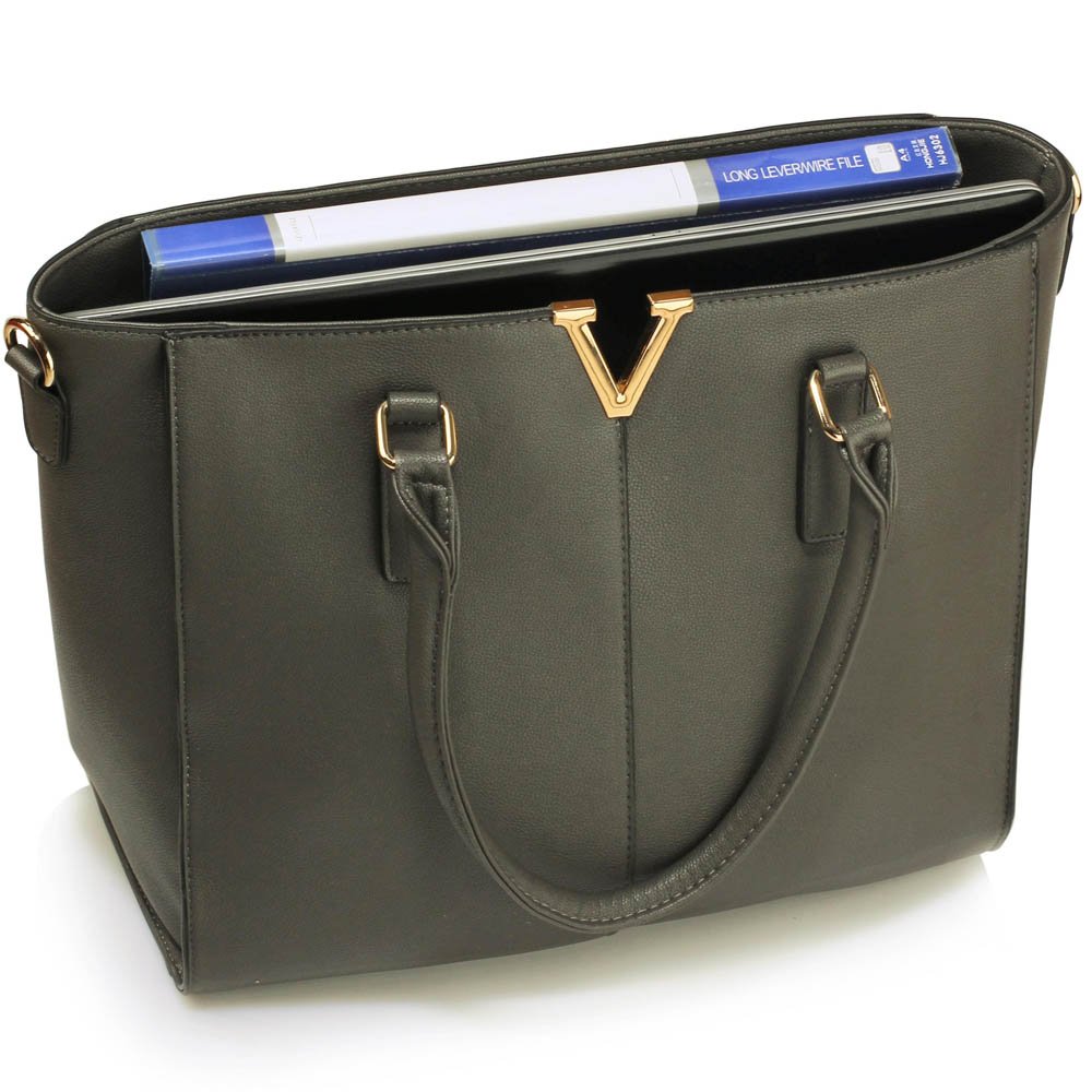 LS00420A Grey V Design Shoulder Bag