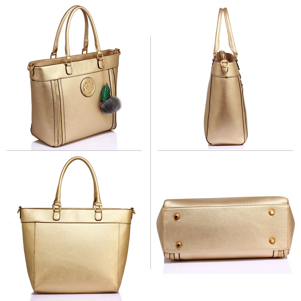 AG00404 Gold Tote Bag With FauxFur Charm