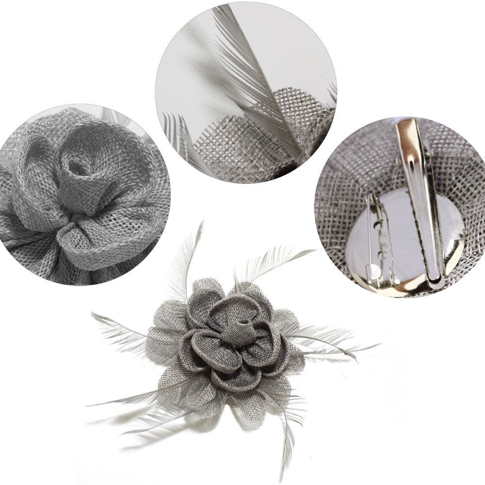 AGF00210 Grey Mesh Hat Flower Fascinator On Clip