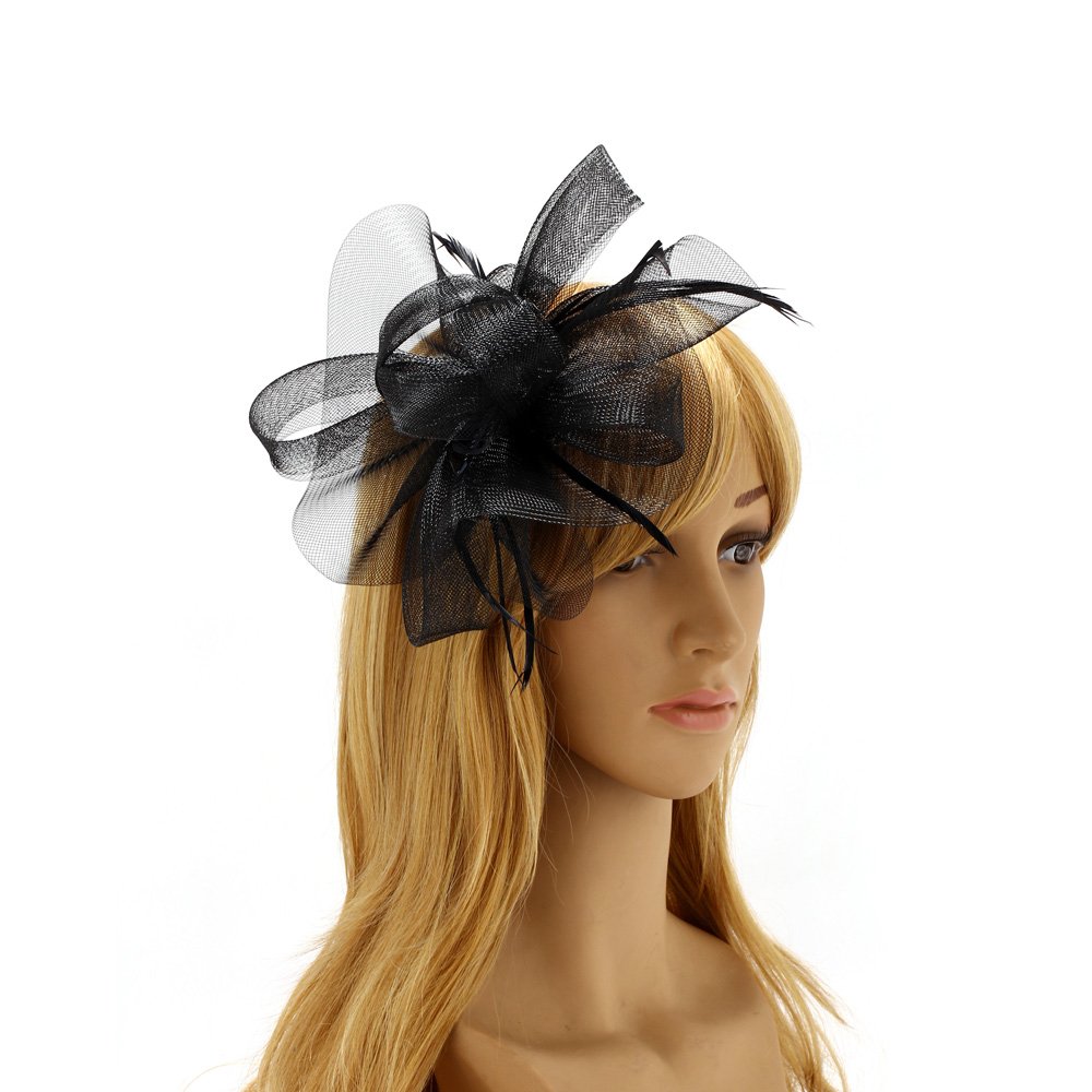 AGF00217 - Black Feather & Mesh Hair Fascinator