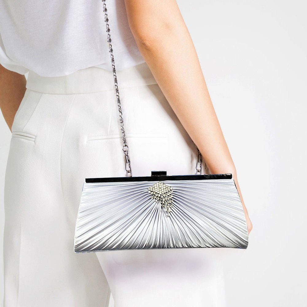 Wholesale Ivory Satin Clutch Bag With Crystal Decoration