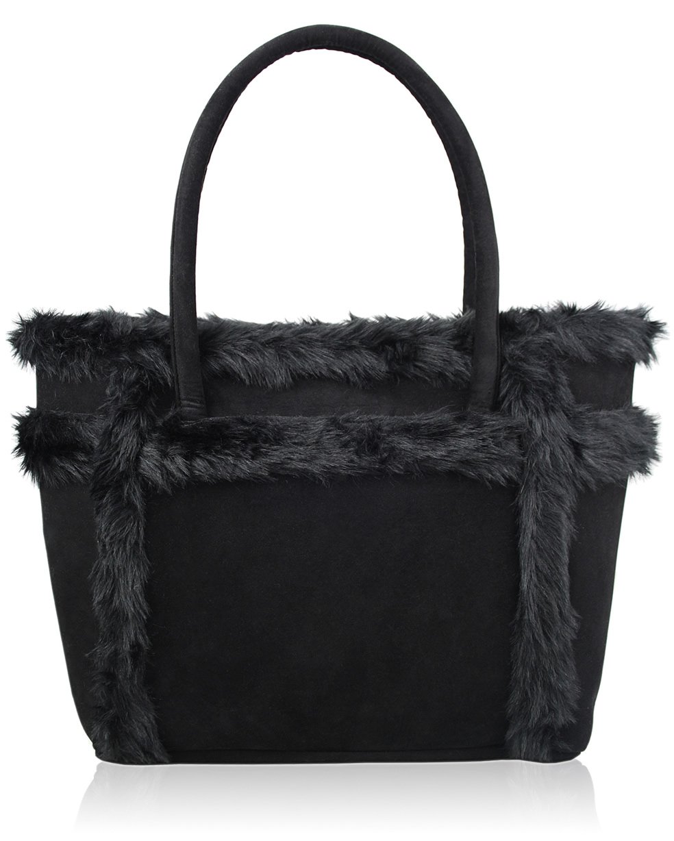 Wholesale L.S Black Grab Bag With Faux Sheepskin Detail