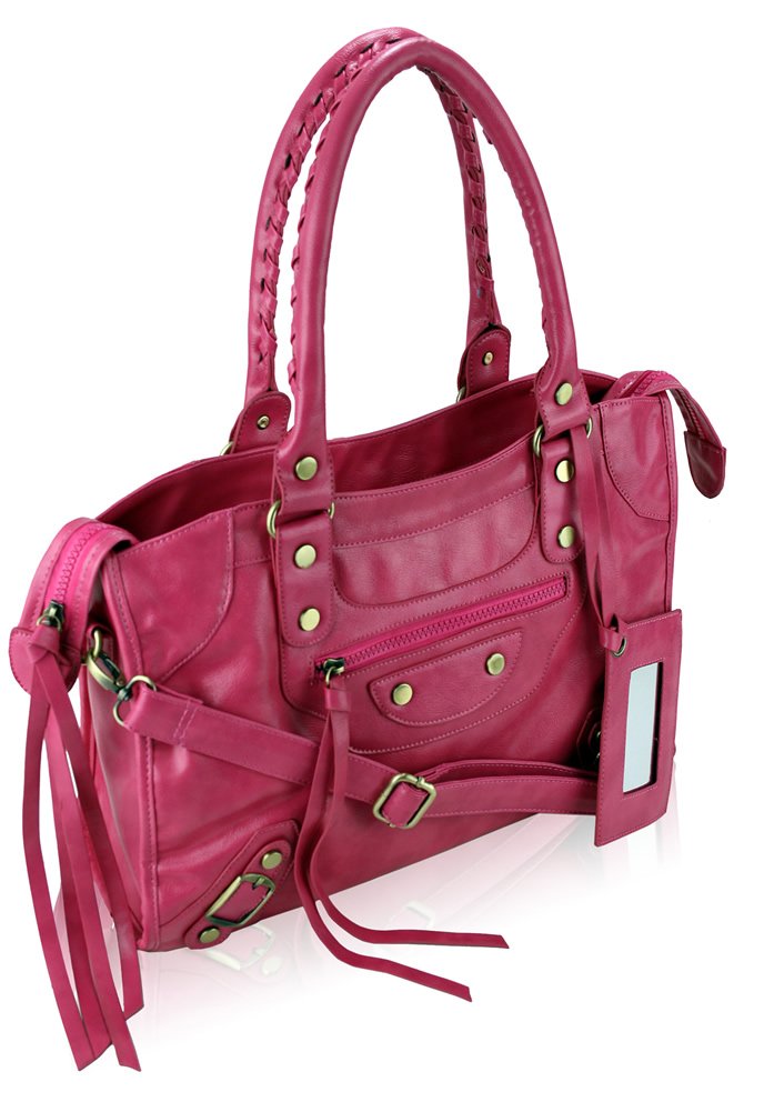 Wholesale Pink Buckle Detail Fashion Tote Bag With Mirror