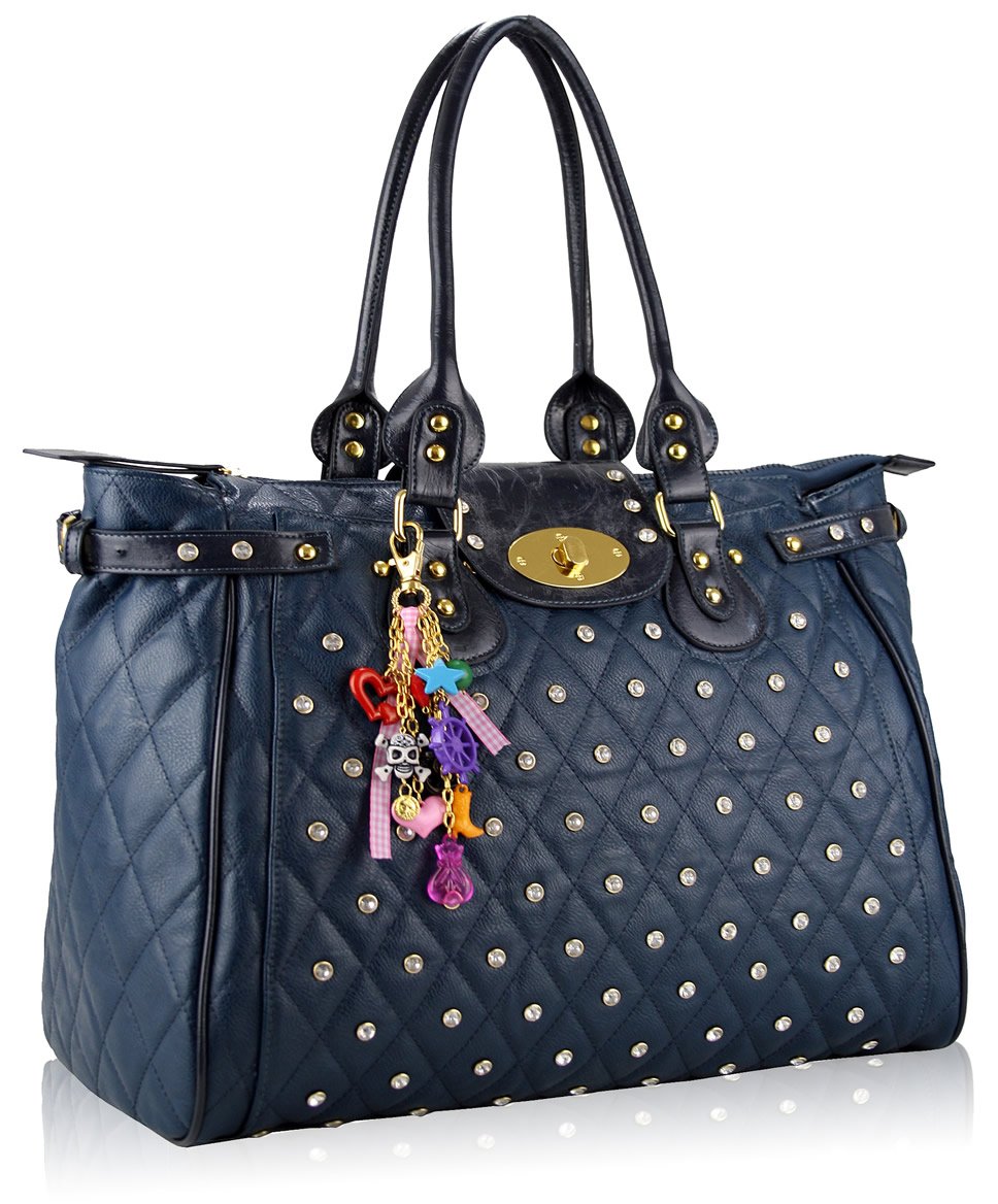 Wholesale bag Navy Quilted Tote Bag With Crystal Decoration