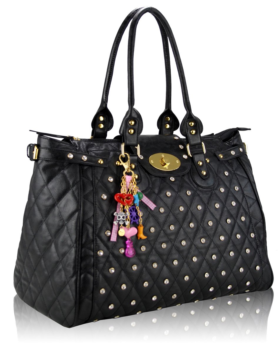 Wholesale bag - Black Quilted Tote Bag With Crystal Decoration