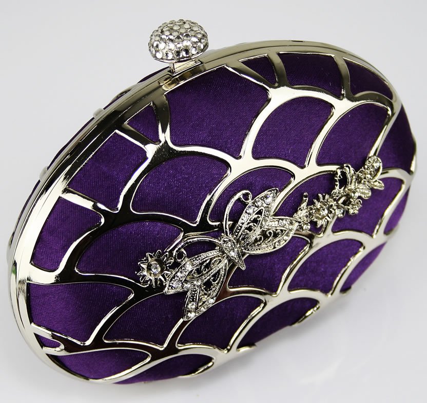 Wholesale Purple Box Clutch Bag With Crystal Clasp