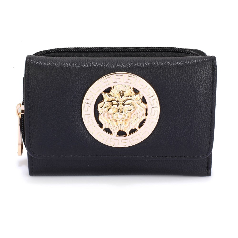 black purse with wallet