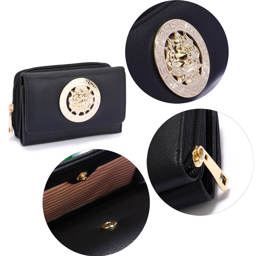 black purse with wallet