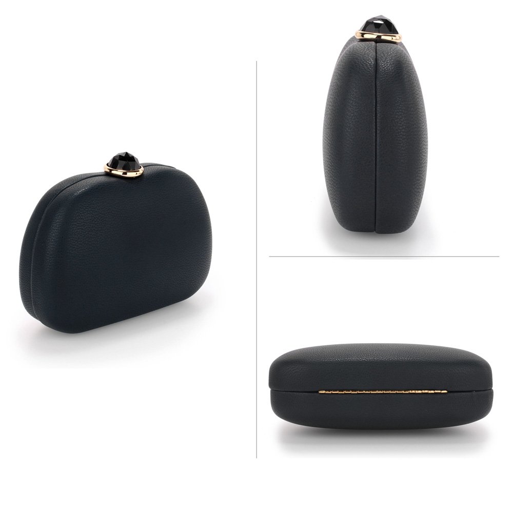 AGC00352 Black Hard Case Rhinestone Evening Clutch Bag